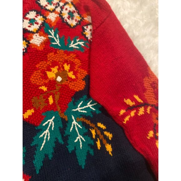 Vintage 90s Izod Men Christmas Cardigan Sweater Knitted by Hand Large Red - Picture 7 of 8